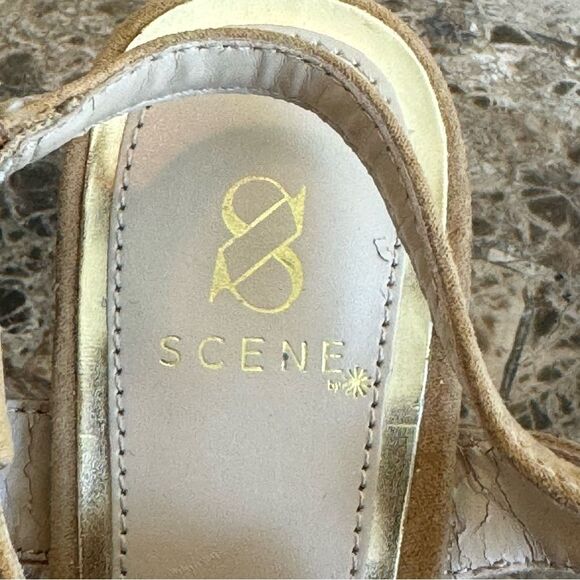 Scene Zarita Sandals Size 7 Tan Soft Suede Studded High Heel​ - Picture 6 of 13